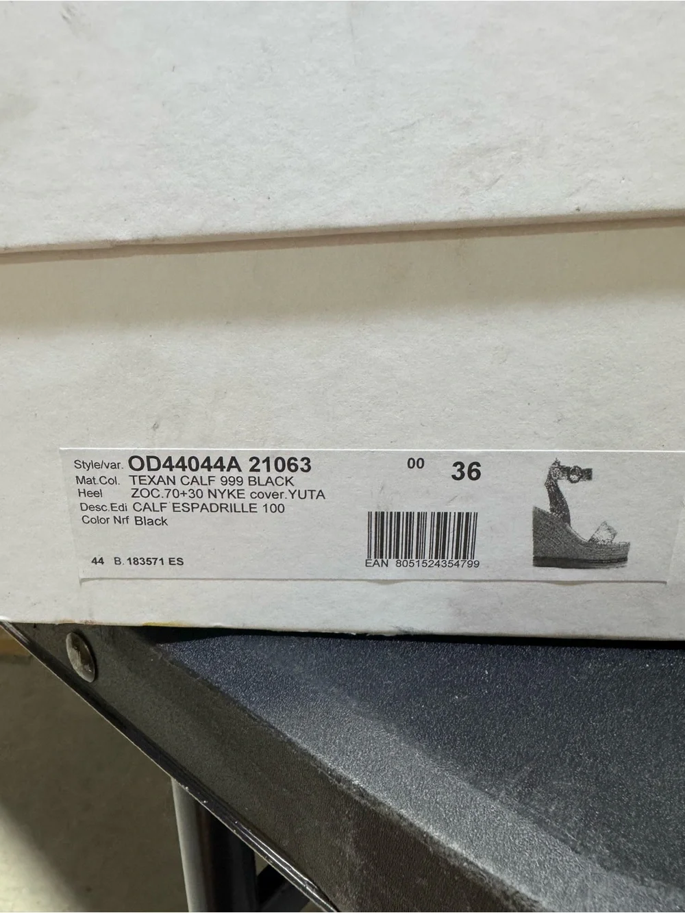 Odissi LILY BLACK LEATHER HIGH WEDGE ESPADRILLE Size 6 Black 36IT